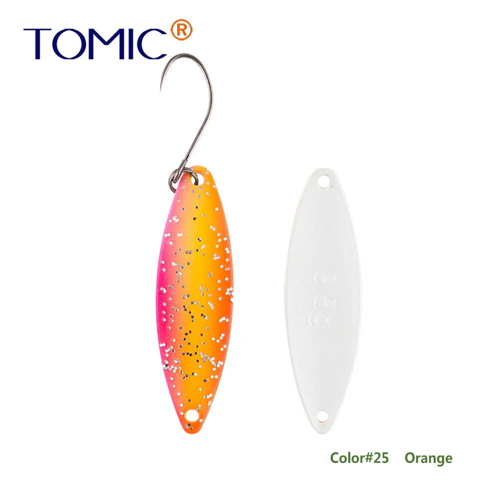 pink orange Tomic 1 шт. 1,6 г 2,7 г 3,5 г микро узкие латунные металлические ложки УФ сверкающие цвета окунь форель области один крючок рыболовные приманки Pesca - Цвет: pink orange