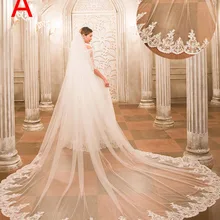 Alilove женские свадебные аксессуары/элегантный/белый/один слой/Соборная Фата для невесты 3 метра/длинная/кружевная кромка/дешевая/простая свадебная фата