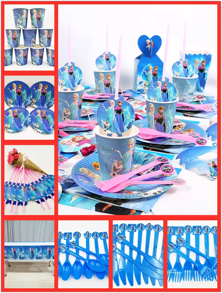 

82pcs/set Frozen Anna And Elsa Princess Party Supplies Kid Birthday Plate&Cup Tablecloth Fork Napkin Decoration Favors