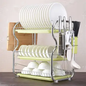

3 Tiers Dish Drying Rack Kitchen Washing Holder Basket Plated Iron Kitchen Knife Sink Dish Drainer Drying Rack Organizer Shelf