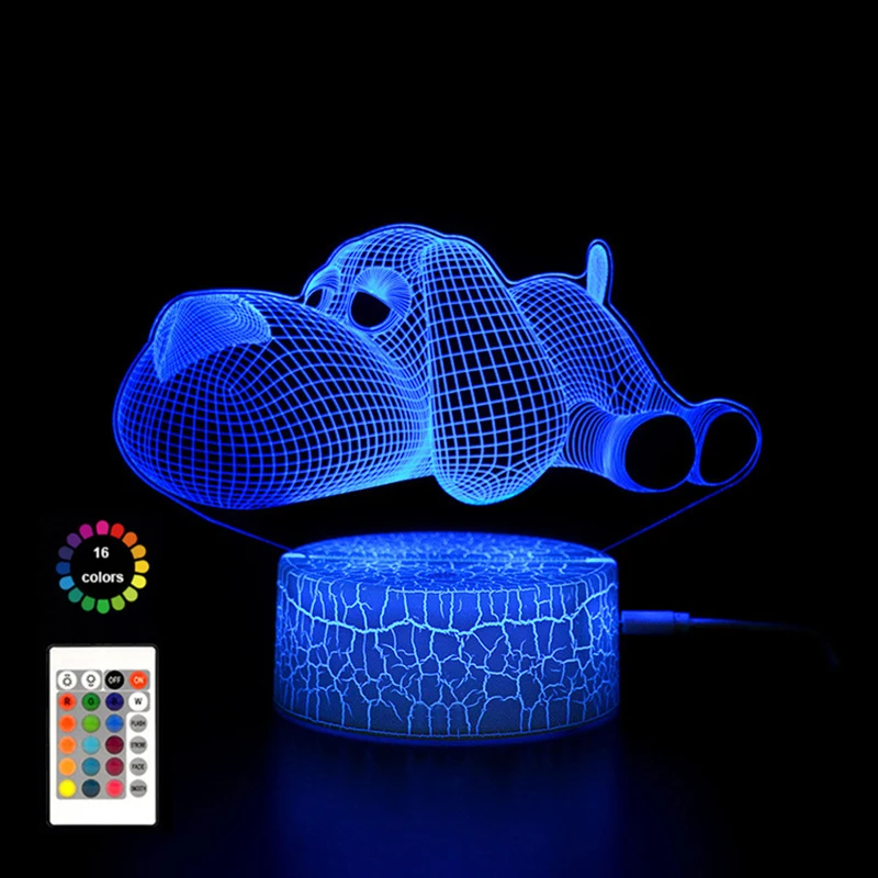 Мультяшные животные, милая собака, медведь, акриловый 3D светодиодный ночник, 7 дюймов, 16 цветов, сенсорный ночник для дома, декор для комнаты, детский подарок