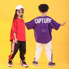 Детская одежда в стиле хип-хоп свободная футболка большого размера повседневные штаны для девочек и мальчиков, одежда для джазовых танцев костюмы, одежда для бальных танцев