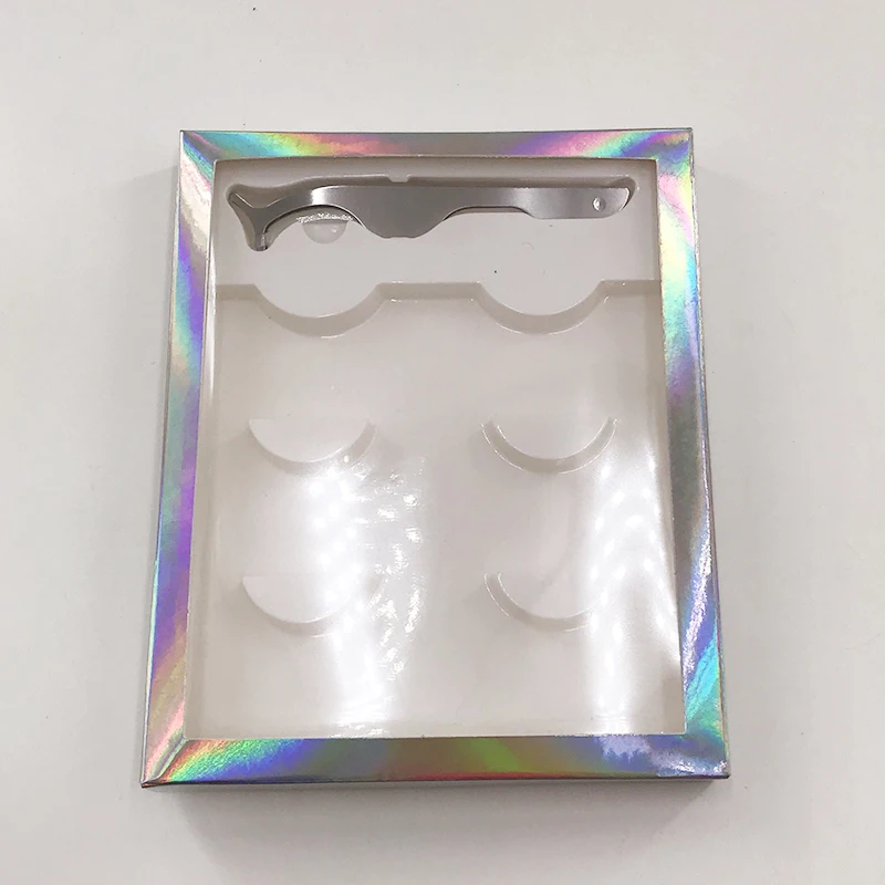 with silver color 20 шт./лот, пустые 3 пары в одном лотке, голографические ресницы, упаковка с пинцетом для ресниц, белый лоток - Цвет: with silver color