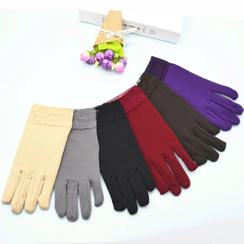 Женские зимние теплые перчатки для вождения женские бархатные кружевные