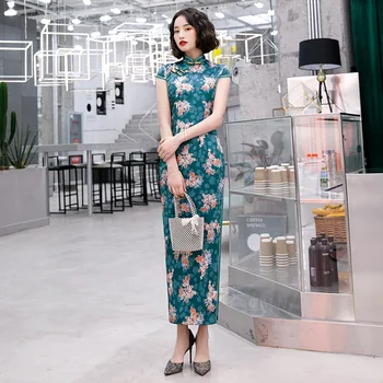 

Plus Size 4XL 5XL Women Elegant Dresses Chinese Cheongsam Long Satin Dress Women Daily Dresses Flower Chinese Dresses Qipao