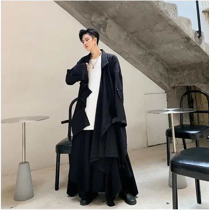 S-XL! Темный тренд, однотонный необычный однобортный длинный Тренч cscadioat