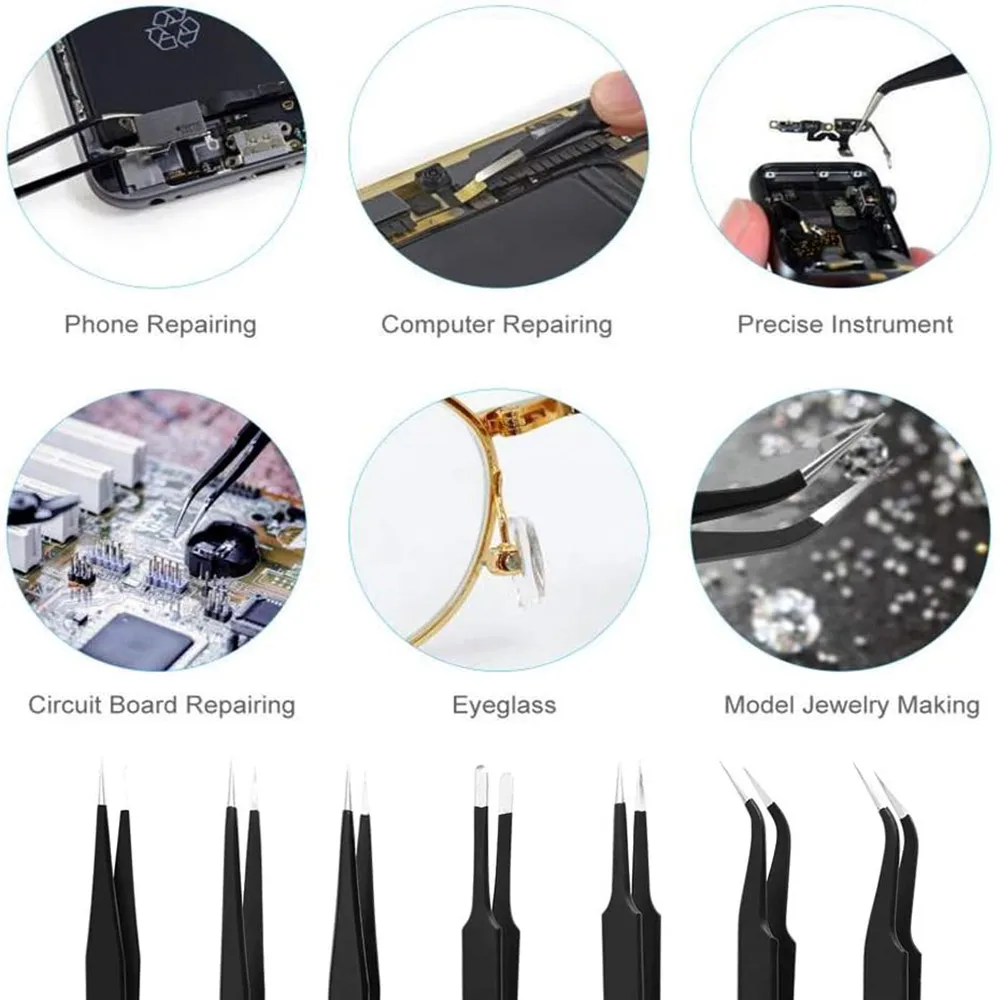 Anti-static ESD Stainless Steel Tweezers Maintenance Tools Industrial Precision Curved Straight Tweezers Repair Tools precision tweezers,esd anti static tweezers
