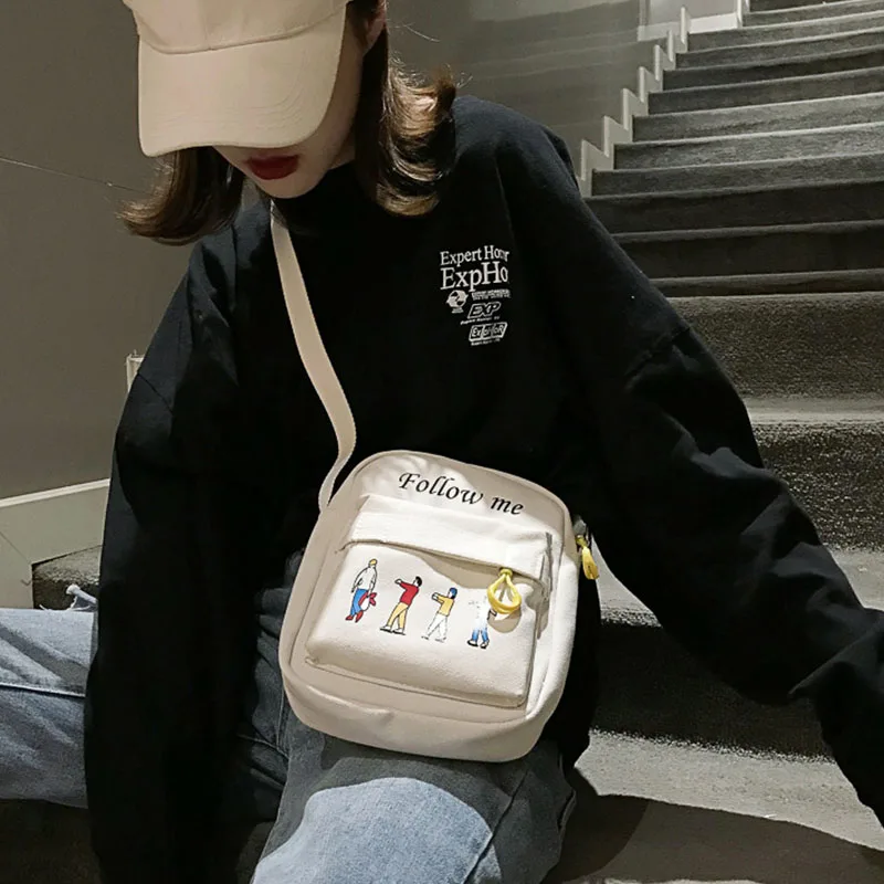 Harajuku стиль злодей печати холст подружки маленькая сумка маленькая свежая сумка через плечо