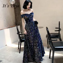 Это Yiiya вечернее платье с открытыми плечами, яркие блестки, блестящие вечерние платья для женщин, длинное платье с вырезом лодочкой, халат de soiree LF002