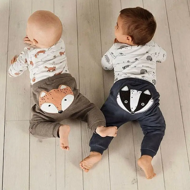 Autumn Clothes 2Pcs Cotton Newborn Cartoon Fox Toddler Baby Boy Girl print Tops Romper Pants Outfits Tracksuit | Детская одежда и