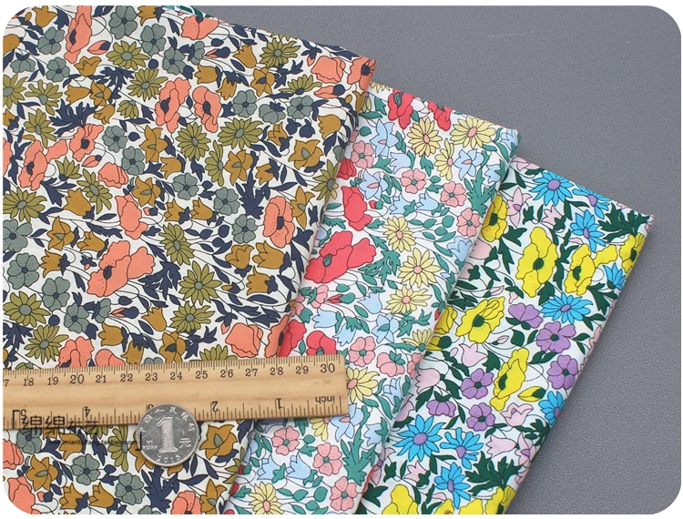 145x50cm Pastoral Floral Cotton Poplin Sewing Fabric DIY Children's Wearing Make Bedding Quilt Decoration Home Cloth