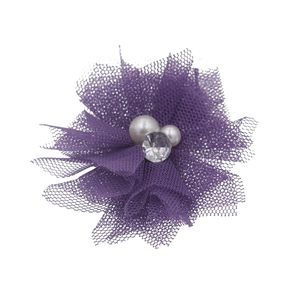 Purple 5 см Сетка с жемчугом цветок Дети DIY цветок аксессуары без повязки без бант-заколка для волос Цветы Аксессуары для волос 15 шт./партия - Color: Purple