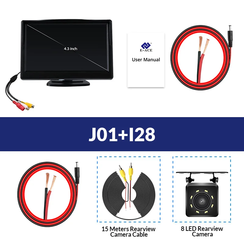 J01-I28 E-ACE J01 монитор для автомобиля/грузовика 4,3 дюймов TFT ЖК-экран с авто реверсивной парковкой линия заднего вида камера заднего вида Мониторы безопасности - Цвет: J01-I28