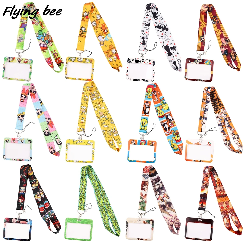 Flyingbee X1959 Anime Lanyard Horizontal Direction ID Badge Holder Cartoon Gym Mobile Phone Strap USB DIY Hang Rope | Канцтовары для