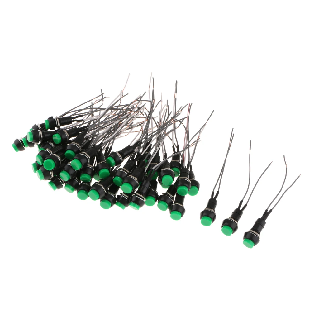 50 Pack Car Circuit Wire Horn Switch ON-OFF Lighted Push Button Switch Green