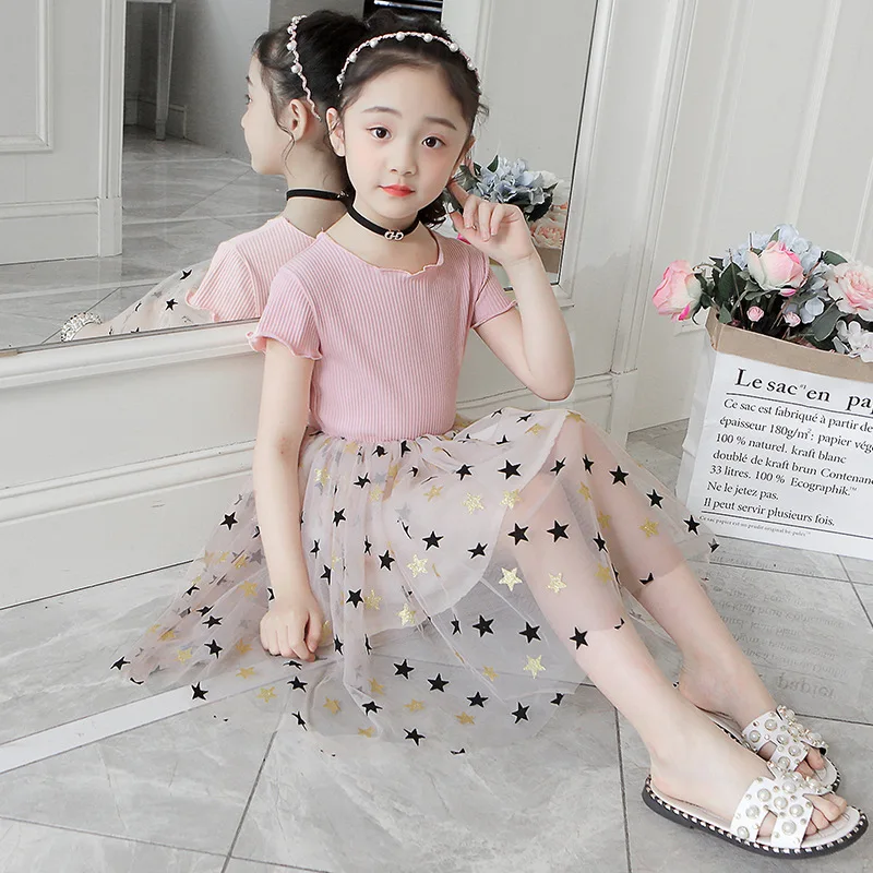 

Childrenswear Girls 2019 Summer Dress Big Boy Princess chao yang Gas Summer Wear Skirt Students Slim Dress