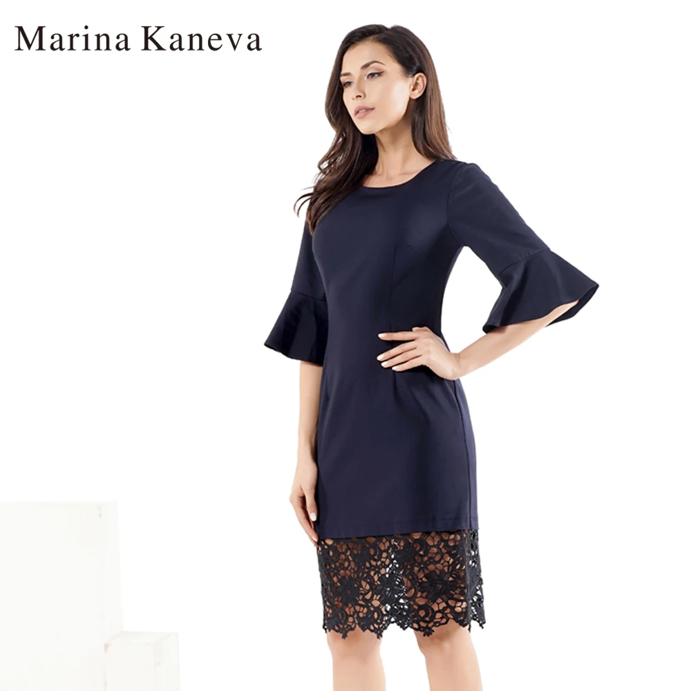 Марина KANEVA новая игривые женские Европа и Америка Модные свободные надувной Ранняя осень французский нишу открытое кружевное платье