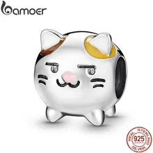 Bamoer Kitty Cat, металлические бусины в виде животных для женщин, браслет в виде змеи и браслет из стерлингового серебра 925, хорошее ювелирное изделие, подарки для девушек SCC1348