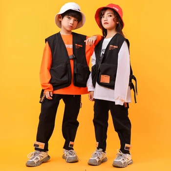 

Kids Cool Loose Sweatshirt Shirt Tops Black Running Casual Hip Hop Pants Clothing for Girls Boys Jazz Dance Costume wear Clothes