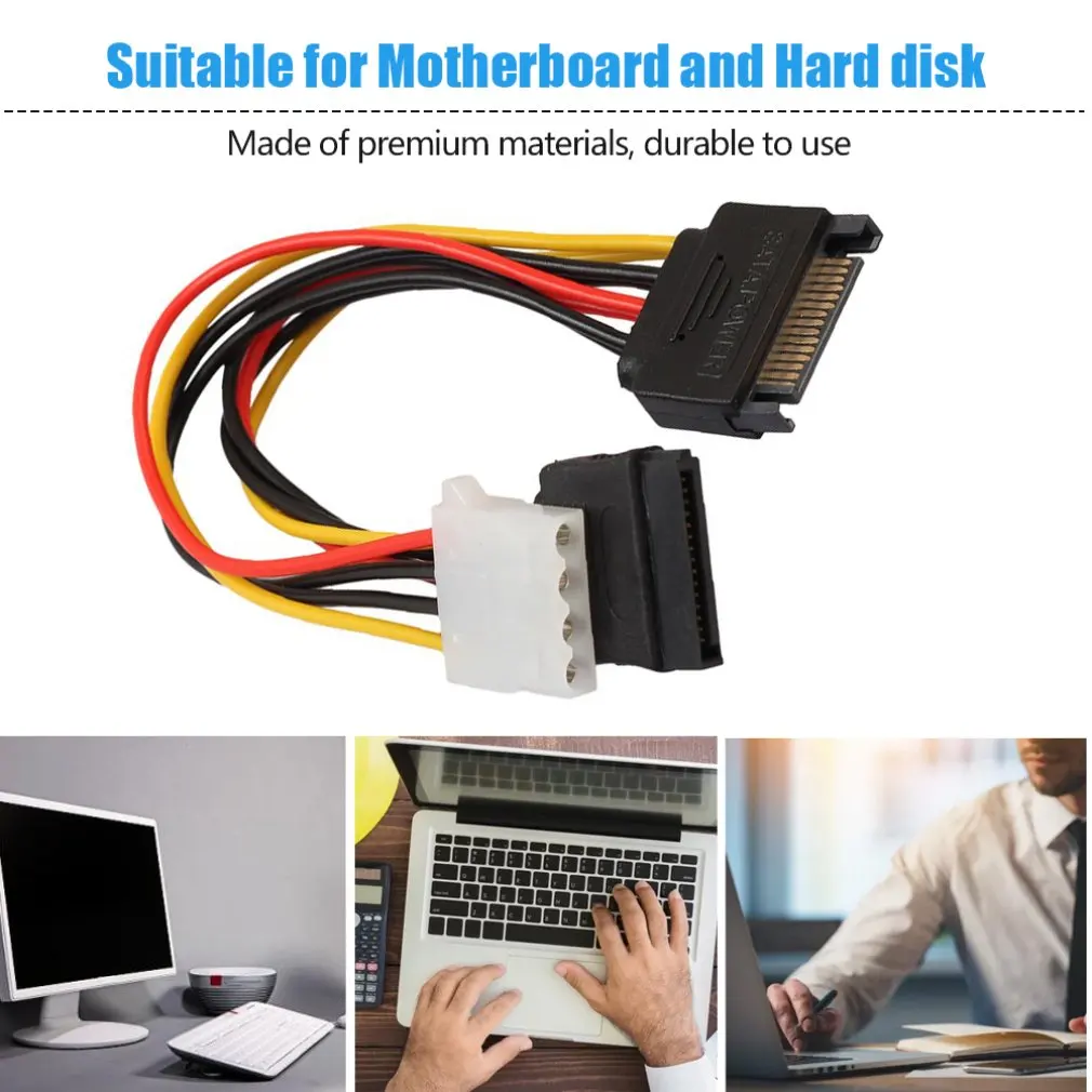 15 Pin SATA папа к 4Pin IDE Molex женский + Женский Кабель питания Шнур 18AWG 1 до 2 линия для