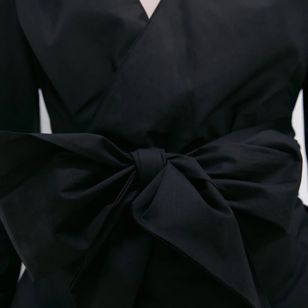 ZA Элегантная черная тонкая рубашка с бантом для женщин, новинка, офисные женские уличные модные простые рубашки с v-образным вырезом Вечерние, подарок высокого качества