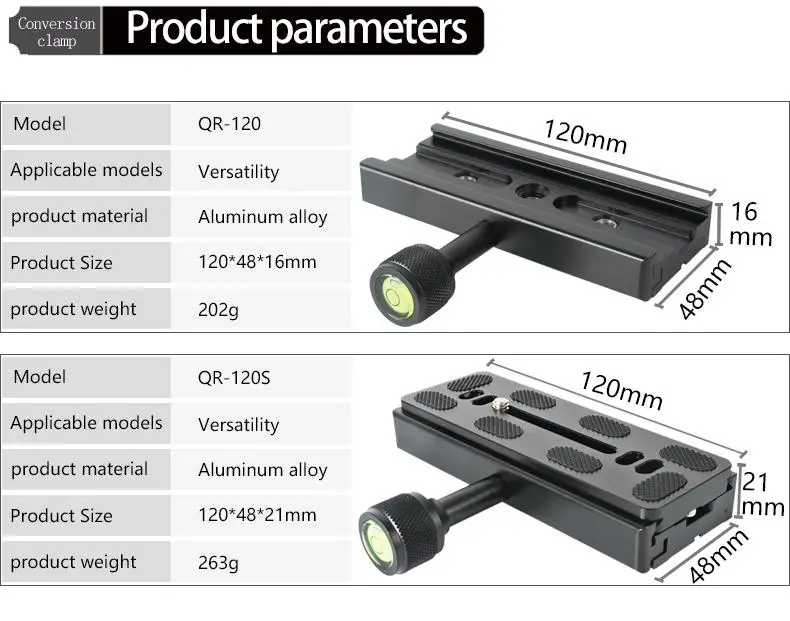 QR-120 Зажим адаптер для Quick Release Plate 1/4in 3/8in Алюминий сплава зажим для Quick Release Plate R60