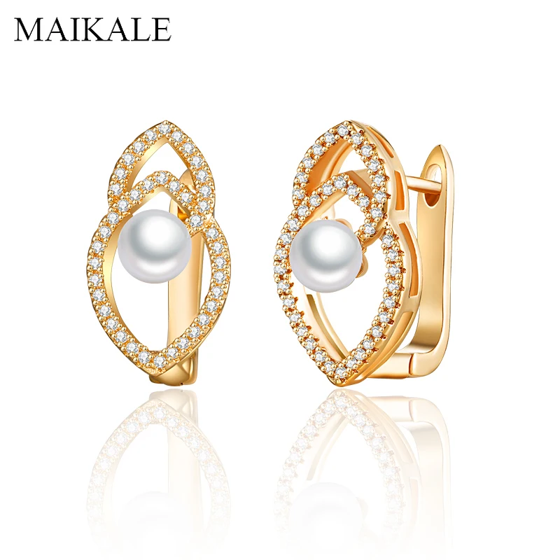 

MAIKALE Trendy Pearl Stud Earrings for Women Gold Silver Cubic Zirconia Earrings with Pearl Women Jewelry Accessories Girl Gifts