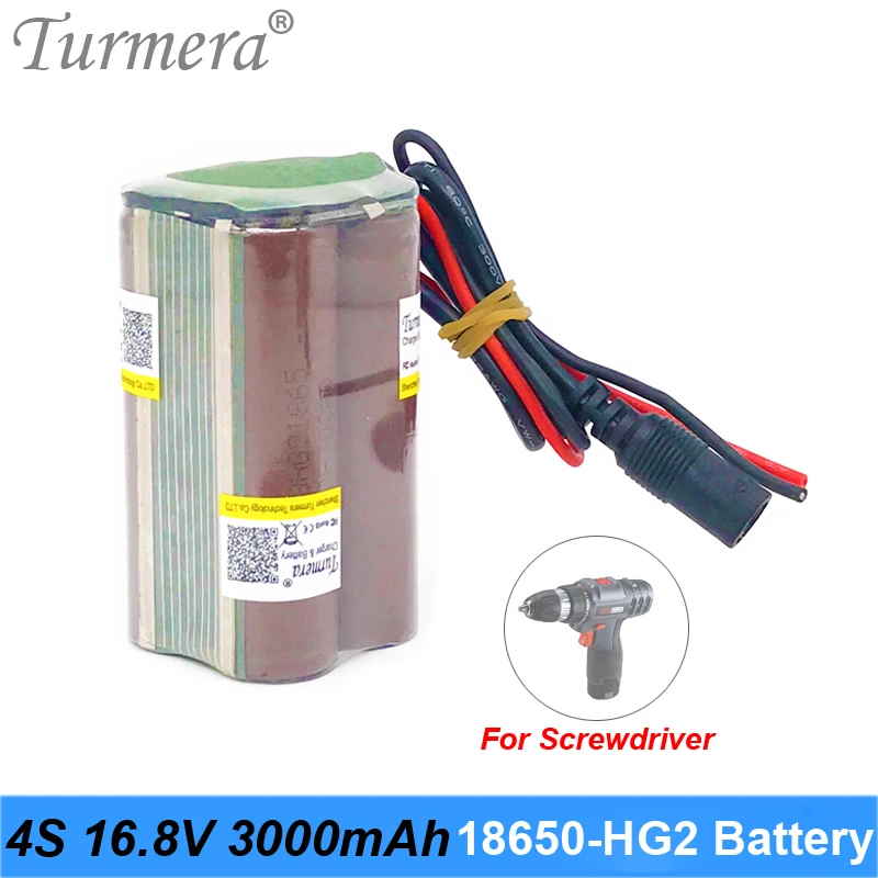 4S 16. 8V 14.4V 3000mAh Reachargeable Lithium Battery Pack INR18650-HG2 3000mAh 30A Battery Cell with 4S 40A BMS for Screwdriver Battery 08