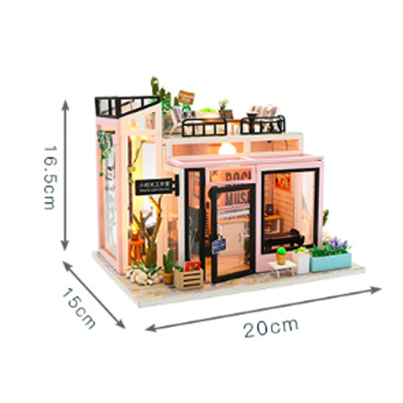 Creative DIY Children Adult Miniature Doll house Wooden Kits Assembled building blocks Music Studio home furnishing toys 7