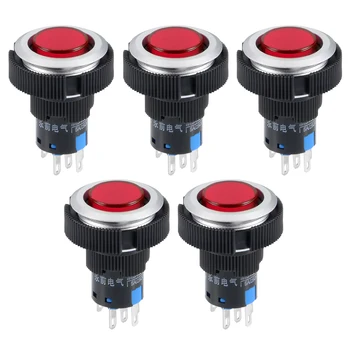 

uxcell Uxcell 2-5 Pcs 22mm Locking Push Button Switch LED Light Round Button With Fixed Ring 1 NO 1 NC Light 12V/24V
