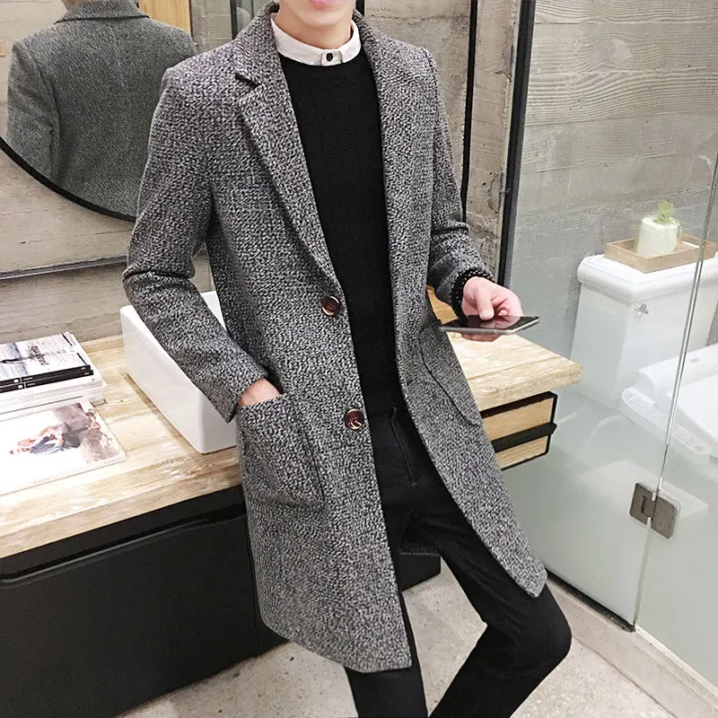 Autumn And Winter Men's Slim Woolen Coat Korean Long Section Fashion Woolen Coat