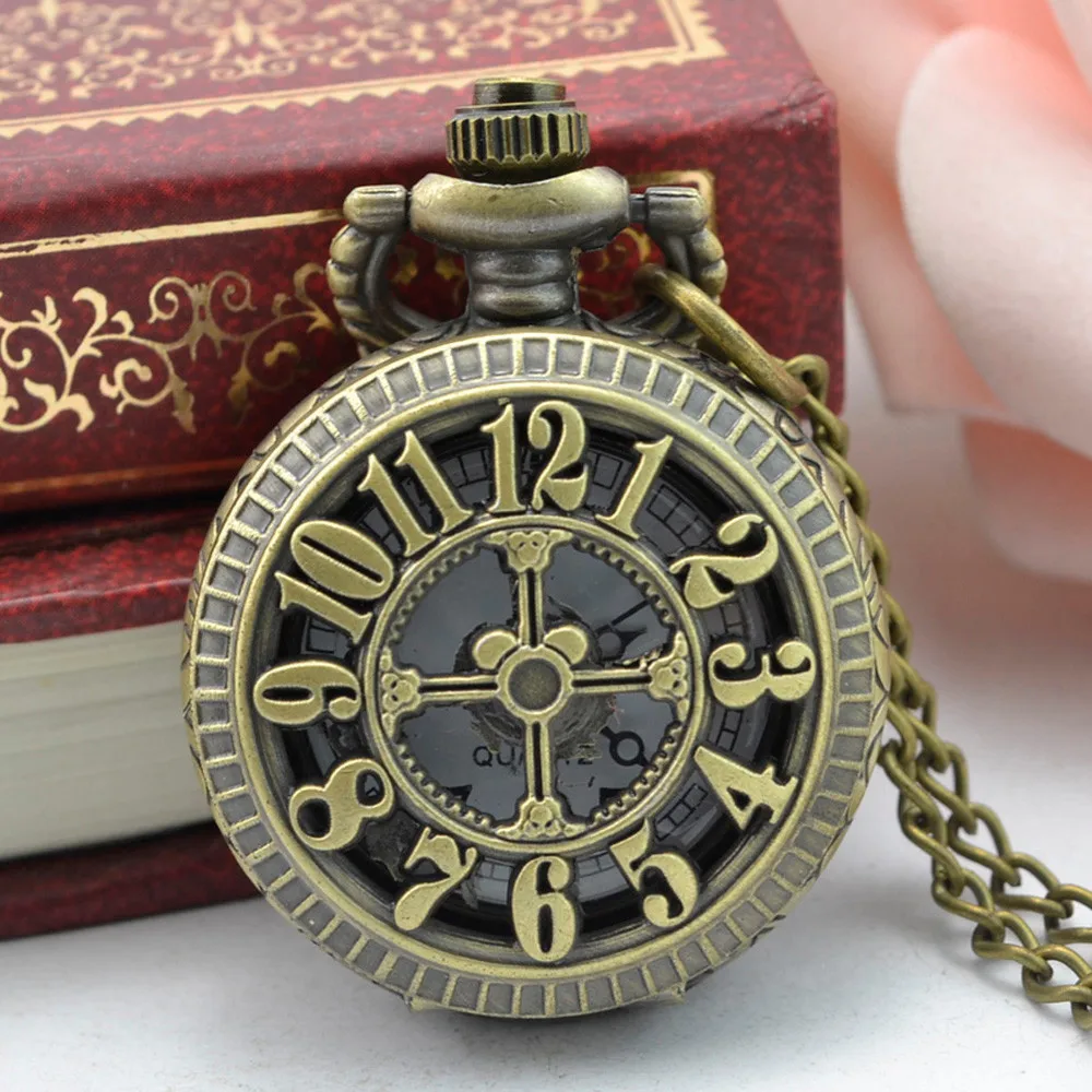 Reloj con colgante para collar, regalo de recuerdo, Vintage, Steampunk, diseño Retro de bronce, reloj de bolsillo, colgante de cuarzo, regalo