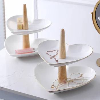 

Art Luxury Heart-shaped Ceramic Double Dessert Fruit Plate Home Phnom Penh Dessert Cake Display Stand Afternoon Tea Pastry Tray