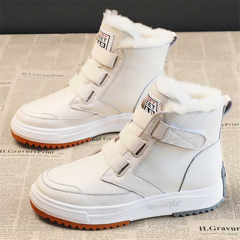 

New casual thick bottom ankle boots cow-suede-leather boots natural-fur Warm winter women boots Slip-on snow boots women Q26