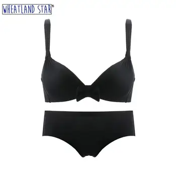 

Seamless Bra Brief Sets Black Wirefree Push Up Satin Underwear Sets One-piece Dessous Women Bras Wire Free Lady Intimates