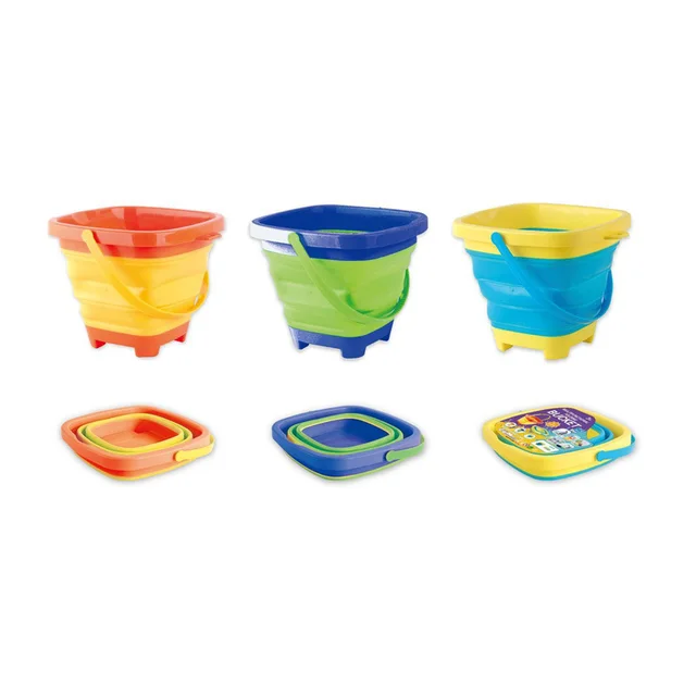 Summer Collapsible Bucket Compact 2-Liter Portable Silicone Foldable Folding Bucket Kids Beach Play Sand Game Water Toys Outdoor 3