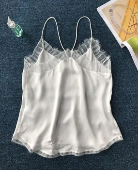 

Women Vest 100% Silk Sexy Lace Camis Top White/Black/Wine/Pink 2019 New