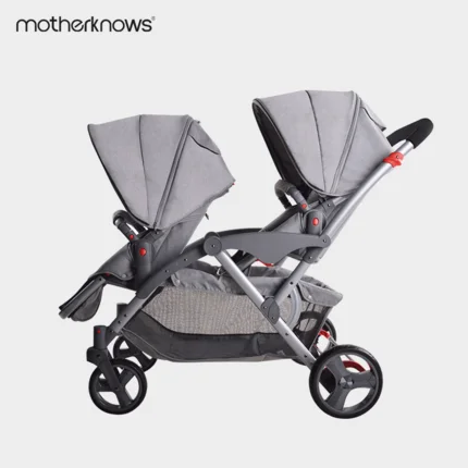 grey Motherknows original double seat twins baby stroller,kinderwagen 2 in 1 baby cart, pushchair/pram - Цвет: grey