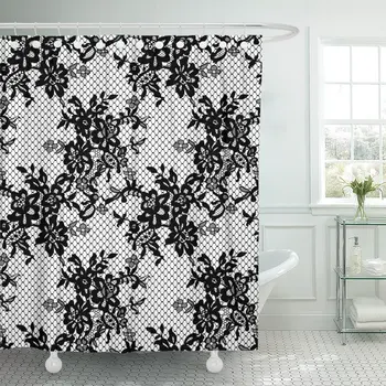 

Flower Black Lace Pattern Silhouette Abstract Baroque Border Classic Shower Curtain Waterproof Polyester Fabric 60 x 72 Inches