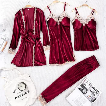 

Warm Sleepwear Young Lady Pajamas Sleep Set Velvet Nightgown Casual Pijamas Suit Home Clothing Lounge Sleepwear Strap Top&pants