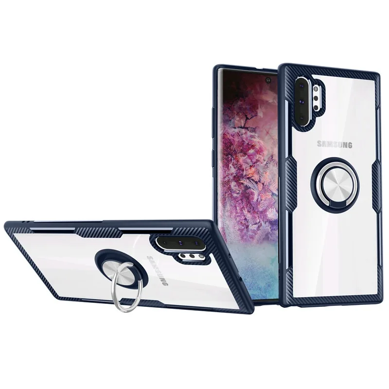 Чехол с магнитным кольцом для samsung Galaxy Note 10 pro S10 5G Note9, прозрачный мягкий силиконовый чехол для Samsug A50 A70 M20 M30 A10 - Цвет: navy blue