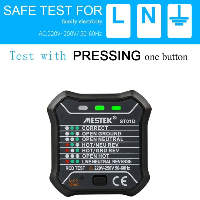 Socket Tester Automatic Electric Circuit Polarity Voltage Detector Wall Plug Breaker Finder