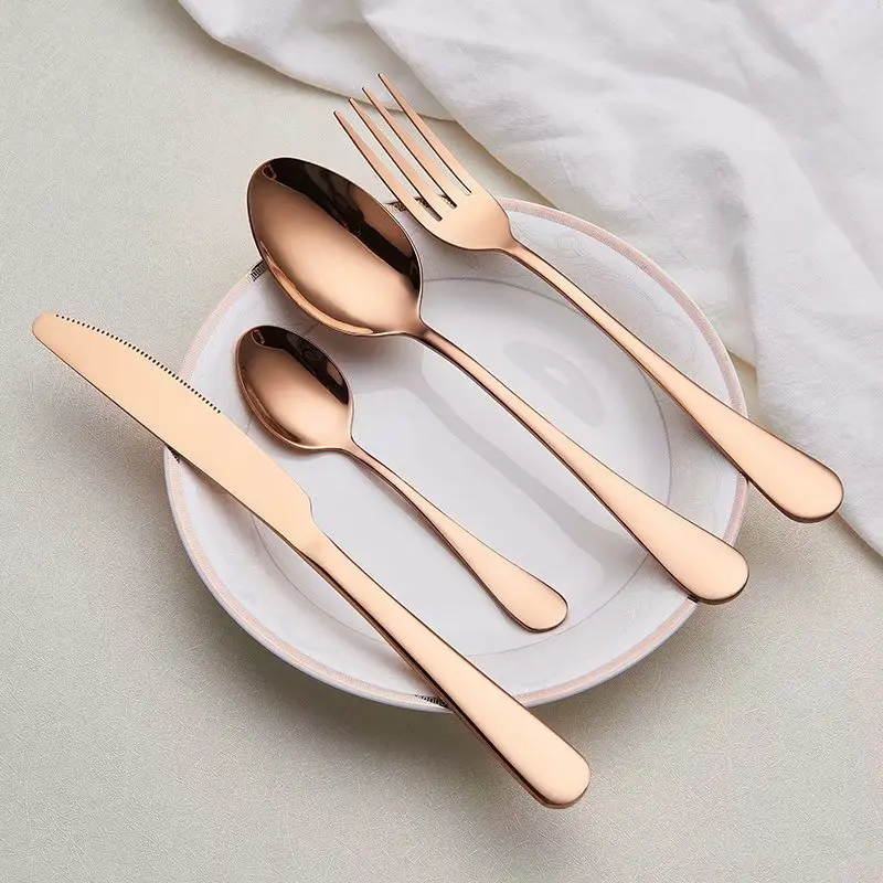 Spklifey Gold Dinnerware Set Wedding Golden Travel Cutlery Set Stainless Steel Dinner Knife Fork Scoops Silverware