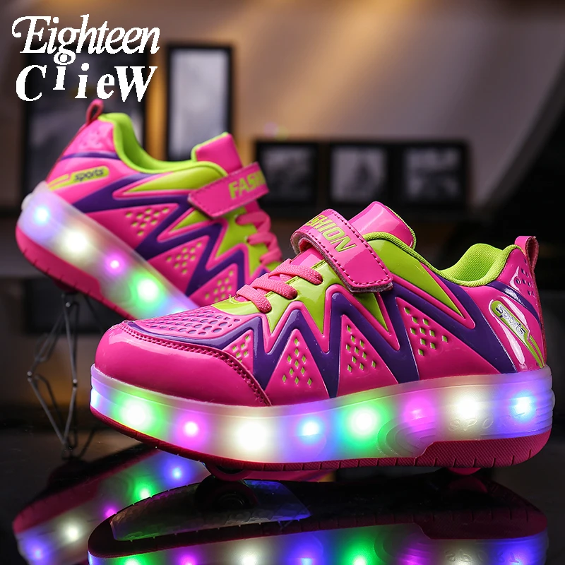 Size 29 40 Luminous Sneakers With Backlight Glowing Sneakers On Wheels For Girls Children Footwear Led Light Shoes For Girl Sneakers Aliexpress