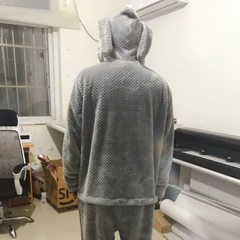 

Feier New Men Flannel Gray Stitch Winter Anime Hoodie Pyjamas Cosplay Adult Onesie Christmas Pajama