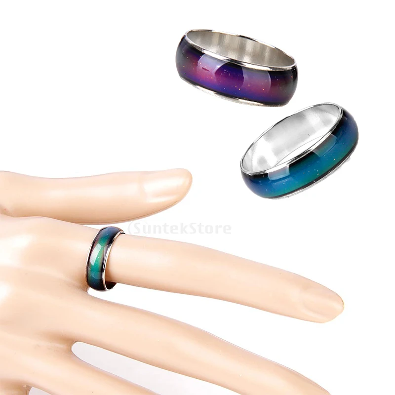 

2 PCS Mood Ring Silver Stainless Steel Ring Size 5 Mood Ring Kids Jewelry Alloy Ring Band