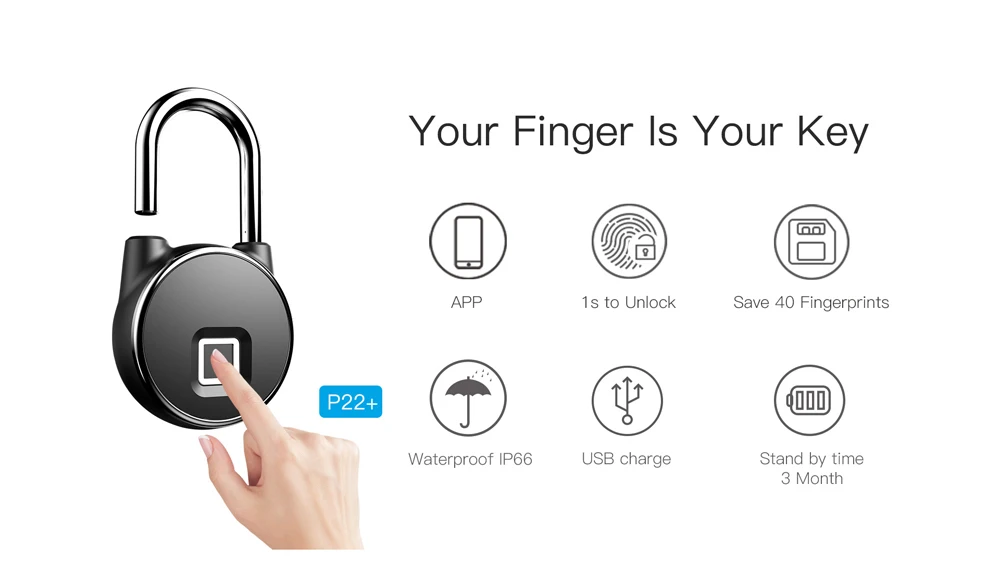 Anytek P22+ Bluetooth сменный разблокировочный смарт-замок без ключа для отпечатков пальцев водонепроницаемый IP66 Противоугонный замок для двери багажа