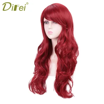 

DIFEI Long Red Wig Wavy Wigs for Black Women Side Part Synthetic Wig Red Cosplay Wigs