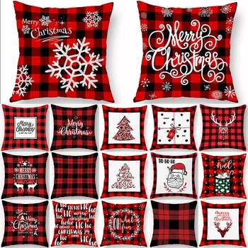 

1Pcs Christmas Black Red Plaid Pattern 45*45cm Polyester Pillow Case Decorative Sofa Home Car Decor Throw Pillowcover 40976