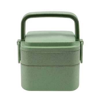 

Environmentally Friendly Wheat Straw Lunch Box Double Grid Student Portable Lunch Lunch Box Sealed Lunch Box for Work